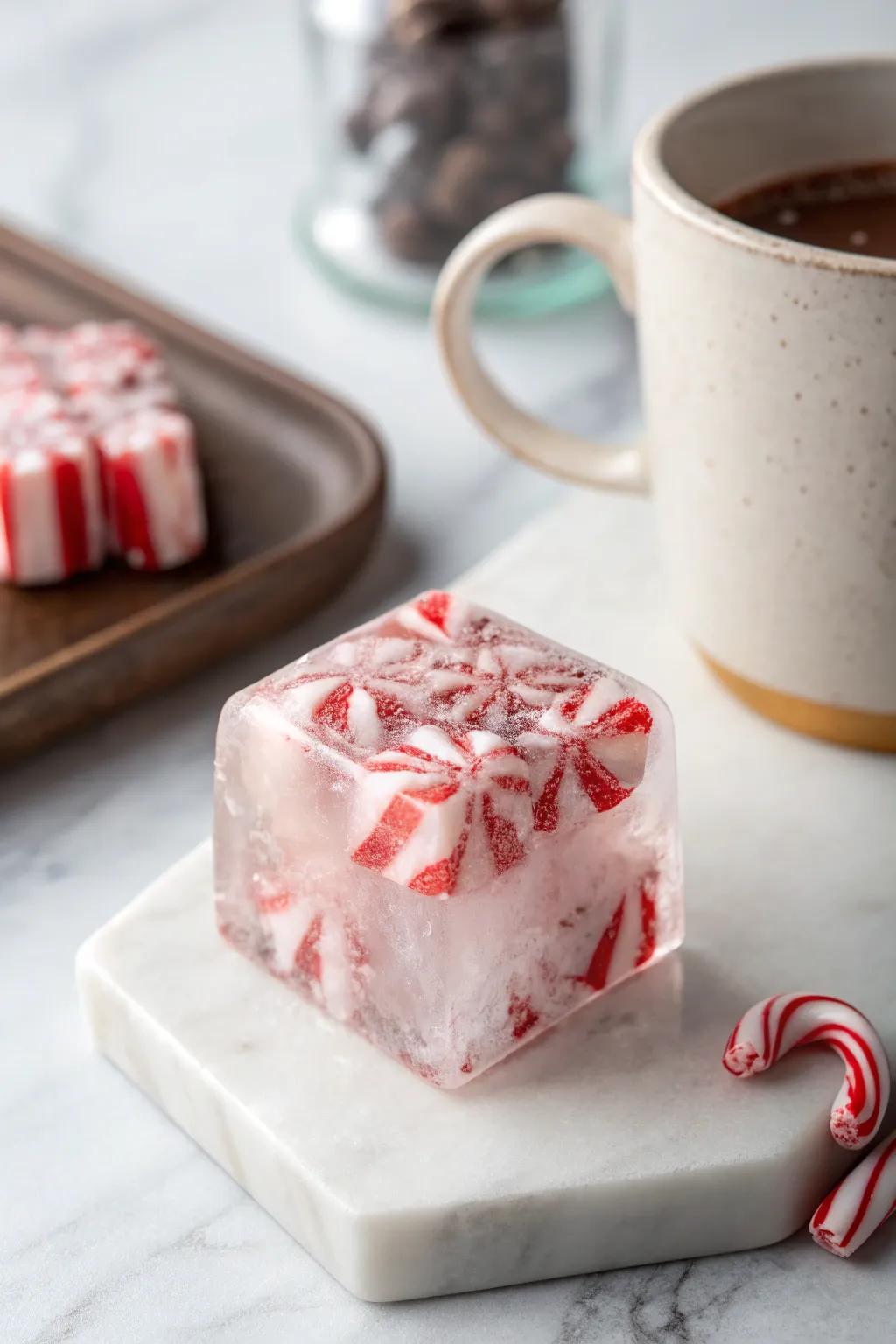 Introduce a hint of festivity to your holiday drinks with these stunning candy stick ice gems!