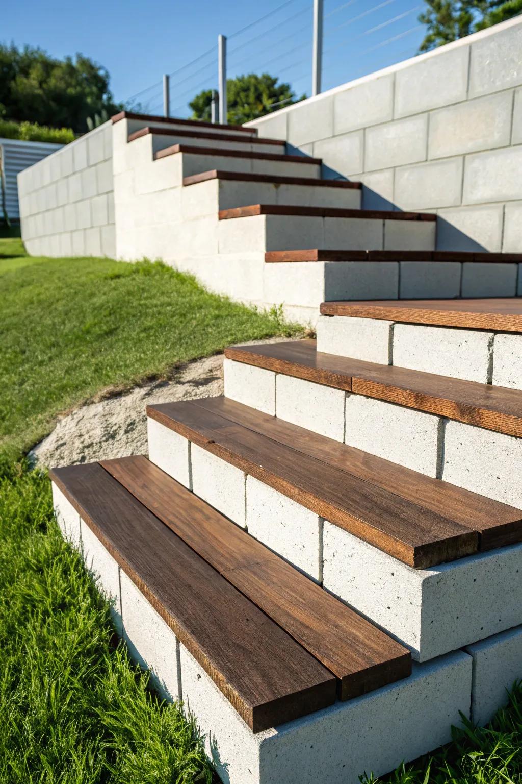 Elevate your outdoor spaces with striking geometrical steps that merge contemporary design with inherent elements.