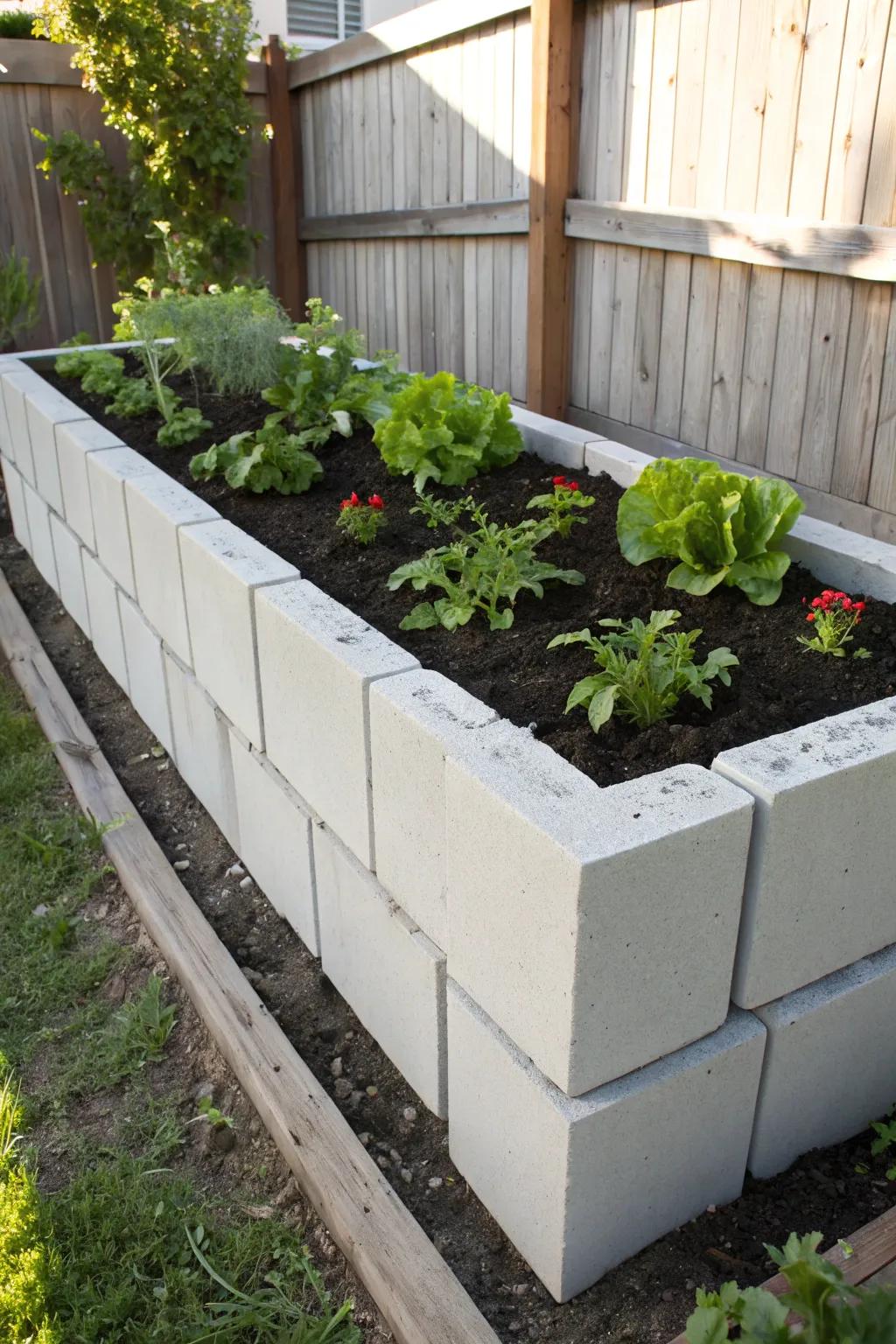 Revamp your backyard into a verdant haven with a stylish concrete block elevated planting patch. #GardeningGoals