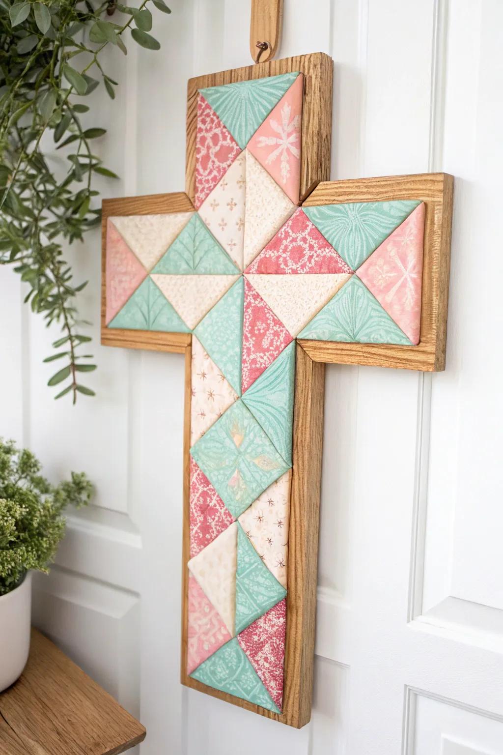 Celebrate the allure of traditional craftsmanship with a modern quilt block cross decoration.