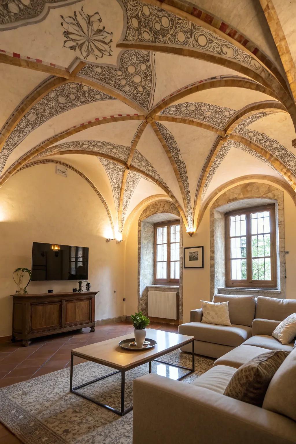 A distinctive ceiling design bringing character and charm.