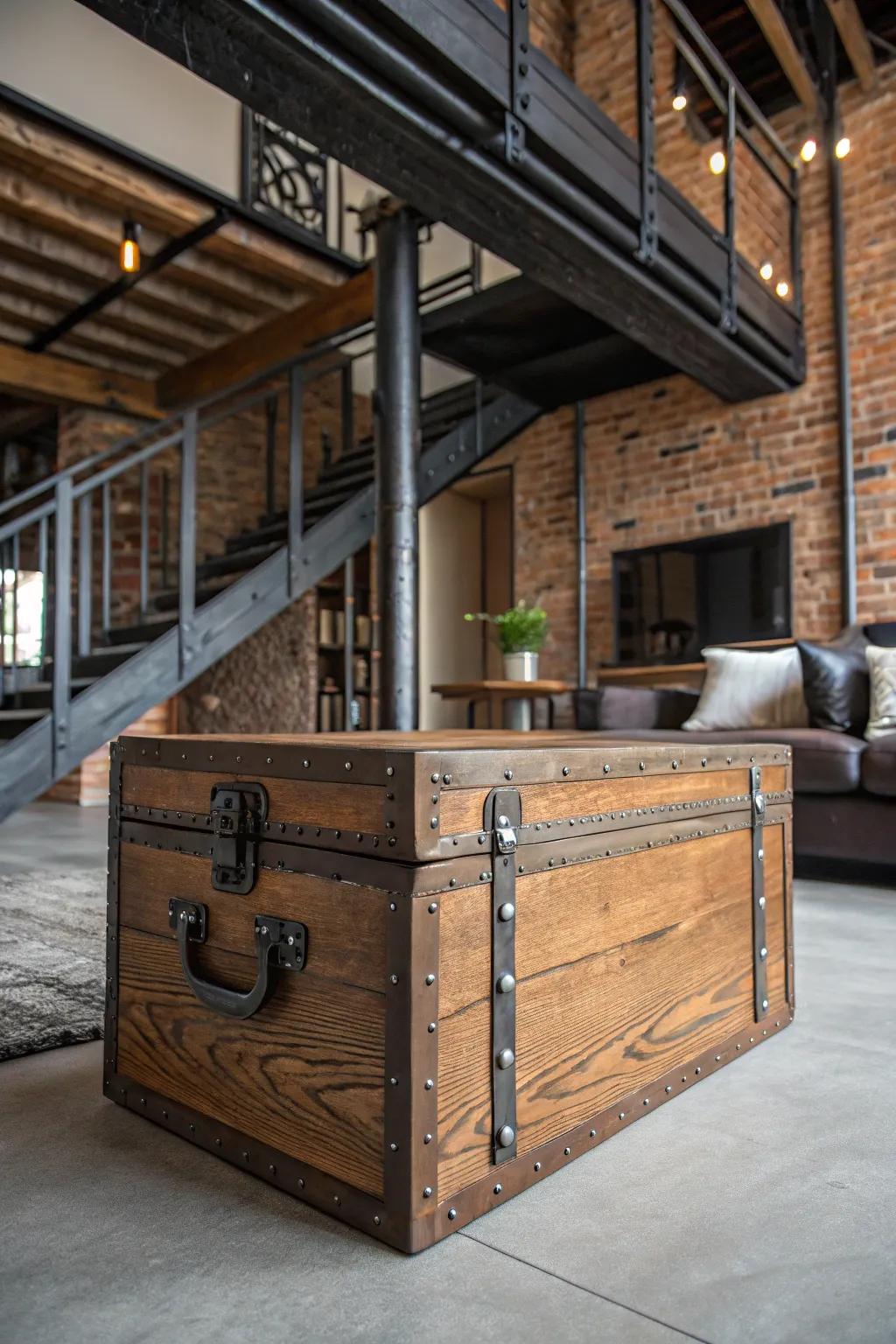 An industrial-style box showcasing metal features for robust decor.