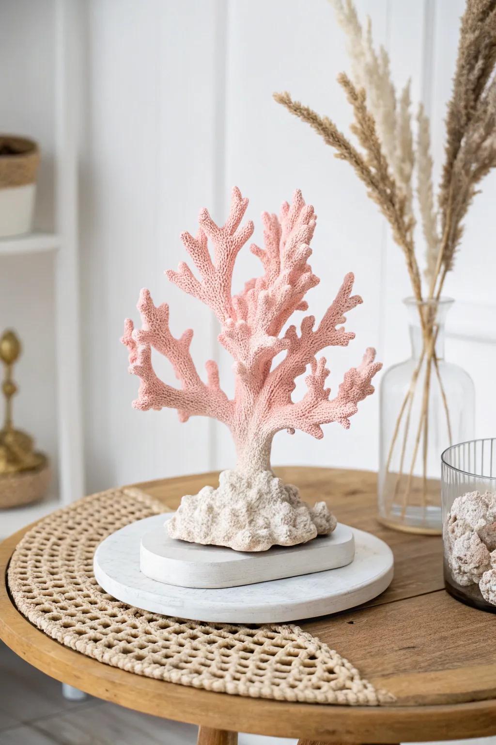 Elevate your table arrangement via coral-inspired elegance, where minimalist design converges with oceanic allure.