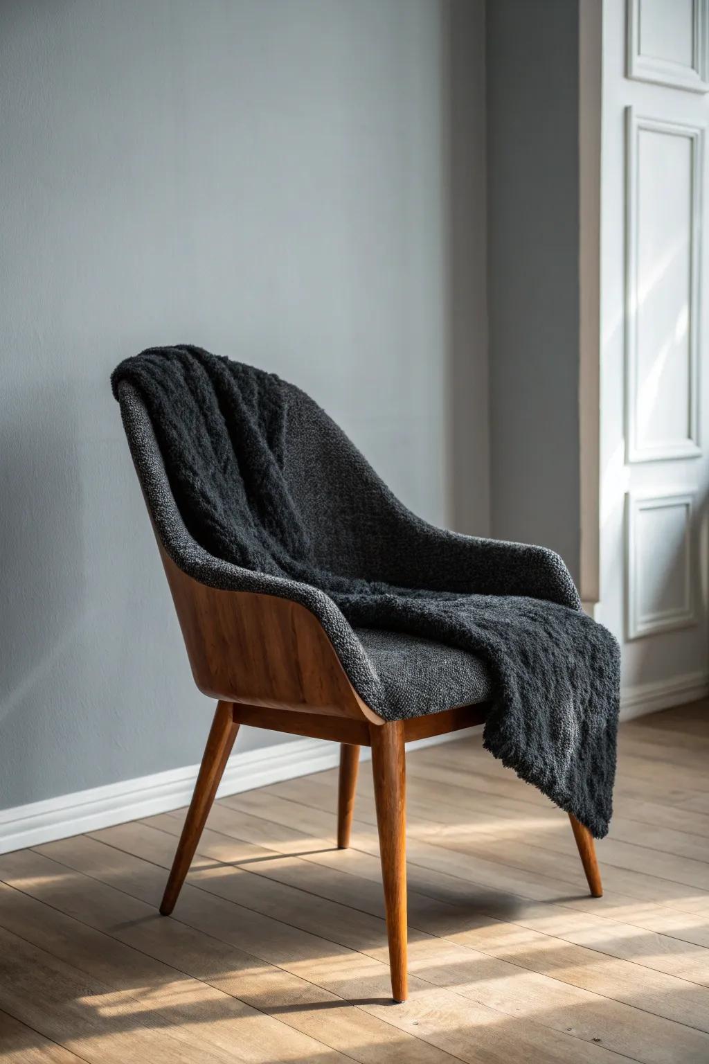 Revamp your vintage chair with a chic fleece redesign for a cozy, modern vibe.