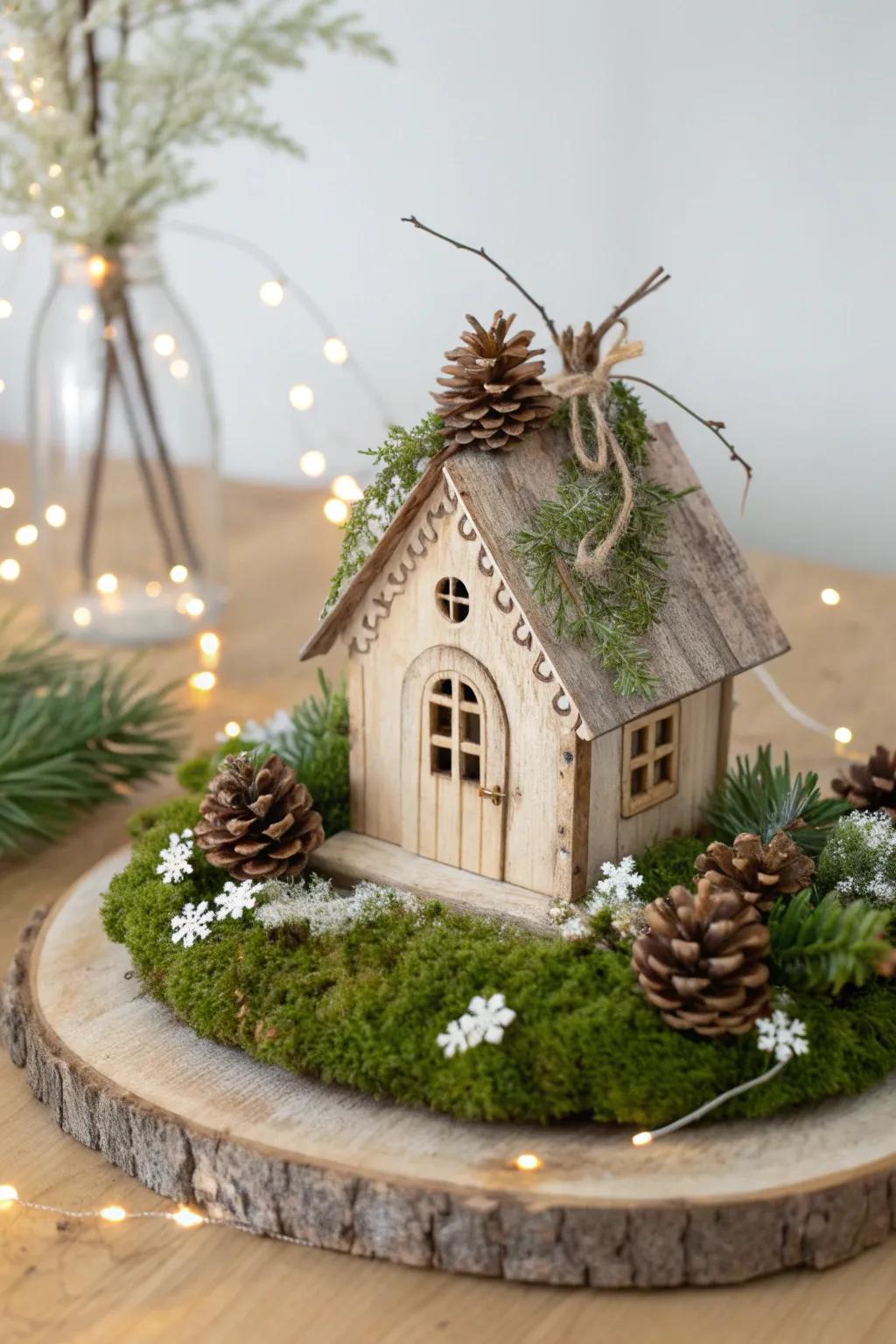 Embrace the beauty of nature with a minimalist DIY Christmas village centerpiece.