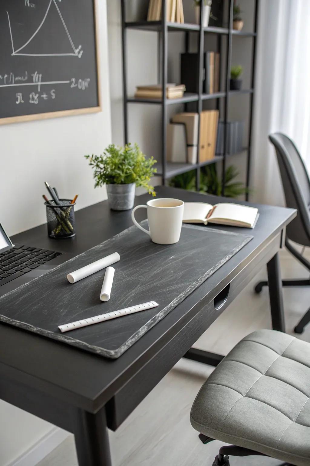 Elevate your workspace with a chic chalkboard desk – where creativity meets functionality!