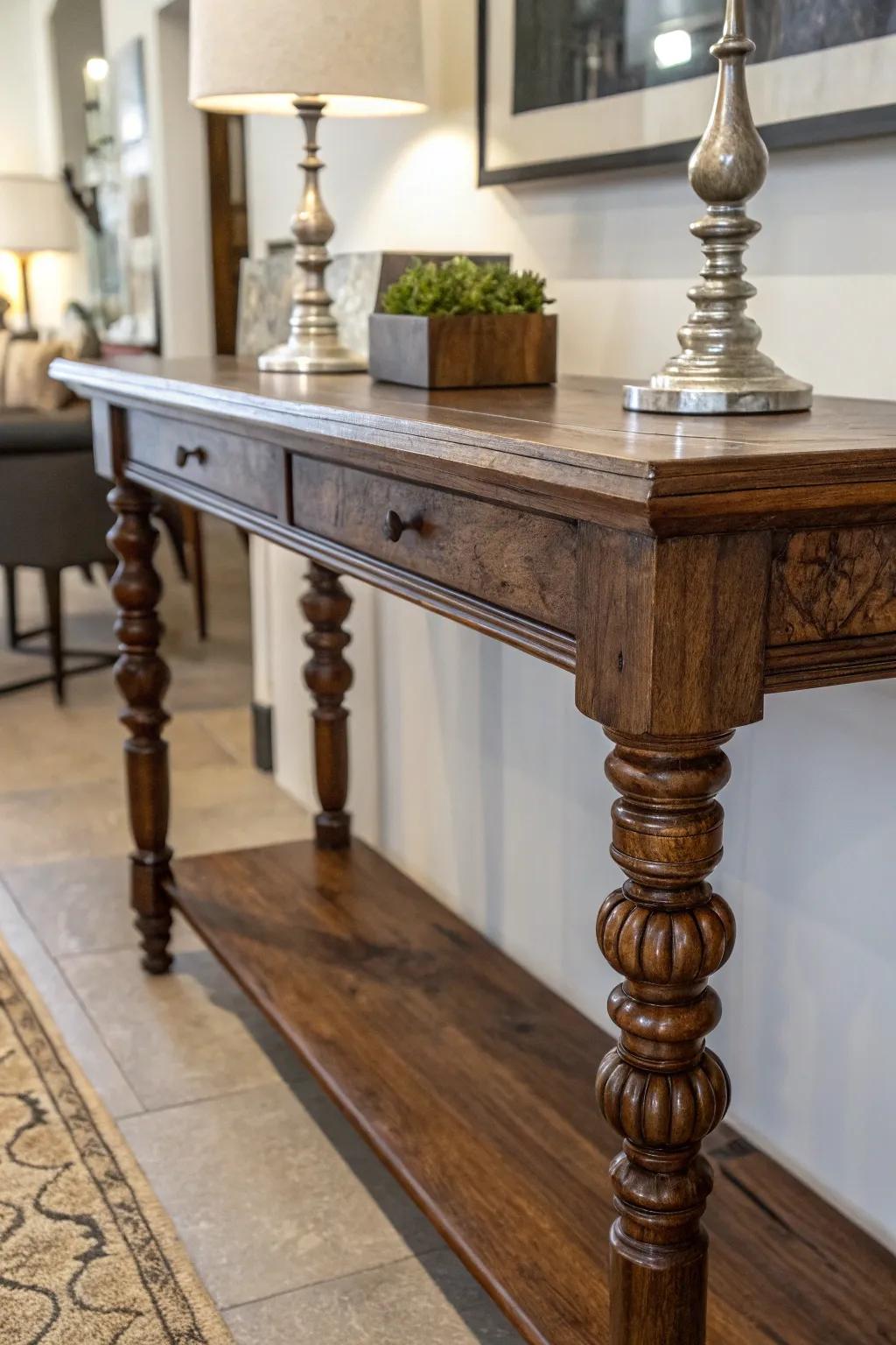 Revolutionize your ambiance with vintage elegance: upcycle aged uprights into stunning table supports.