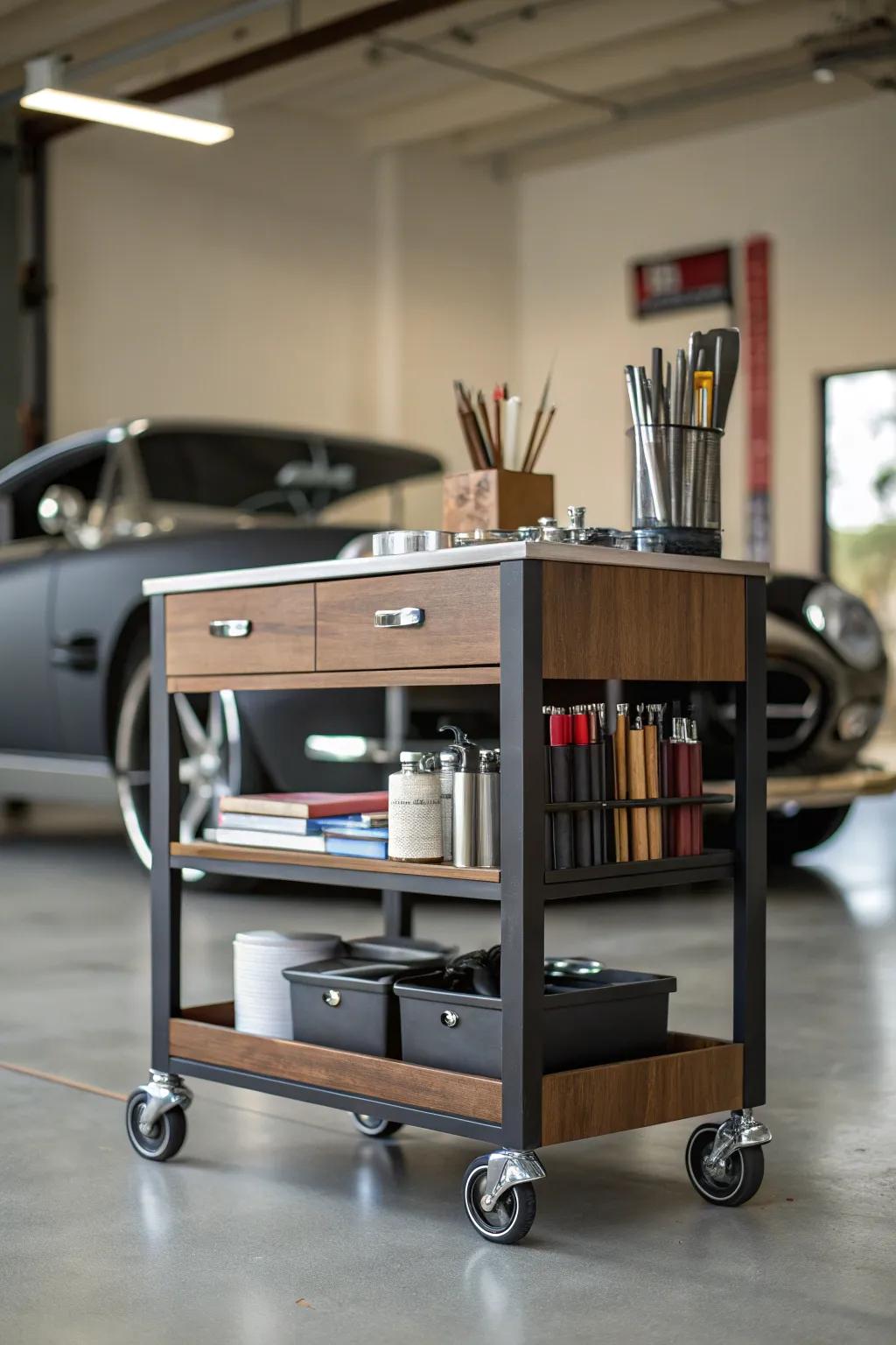 Refine your garage endeavors through this stylish DIY portable storage cart—efficiency meets elegance.