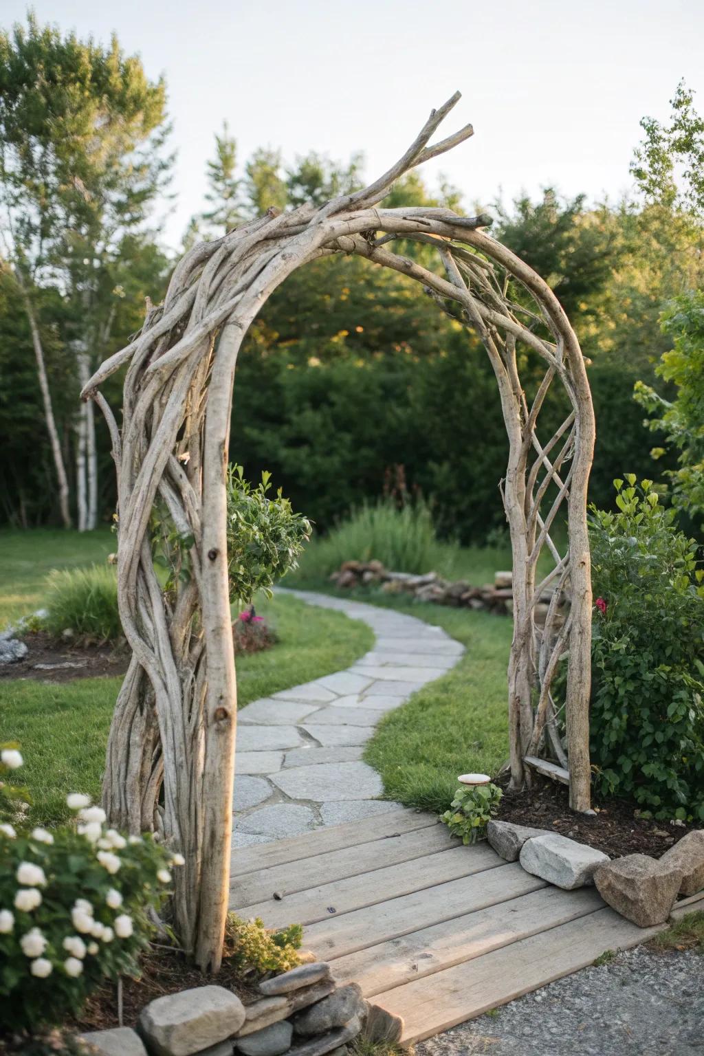 Embrace coastal serenity with a stunning shorewood garden arch, where simplicity merges with organic elegance.