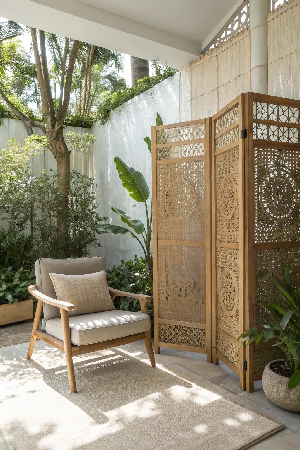 Establish your own serene escape through this graceful bamboo solitude partition—ideal for a tranquil garden retreat.
