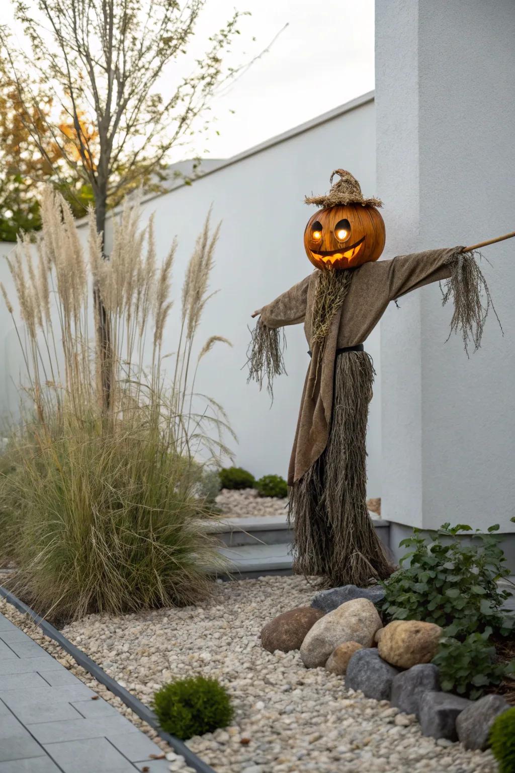 Guard your garden with a chic, spooky twist! This Boho-Scandi hay-stuffed figure is sure to enchant and intrigue.