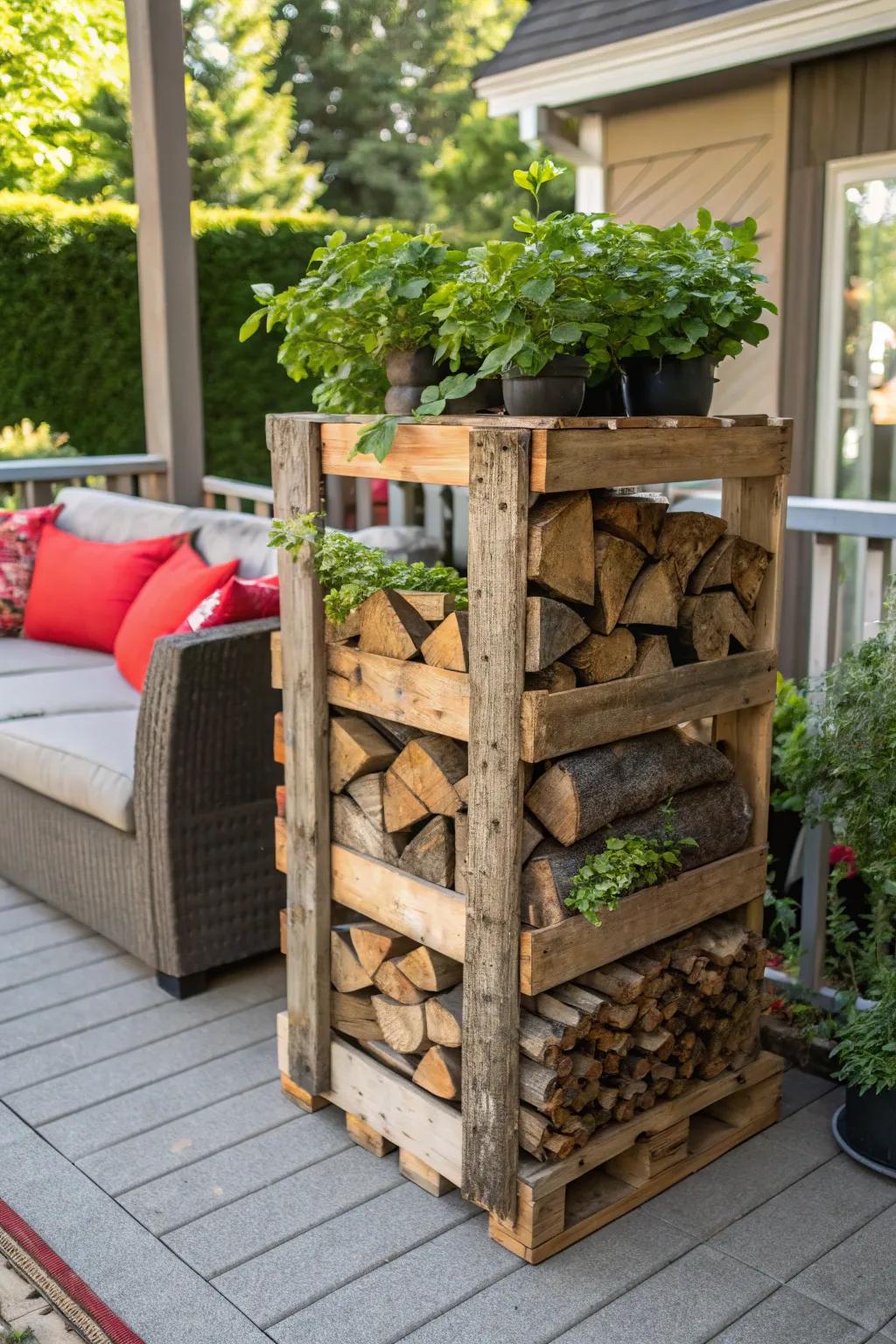 Elevate your outdoor space with a DIY pallet firewood rack that blends functionality and nature.