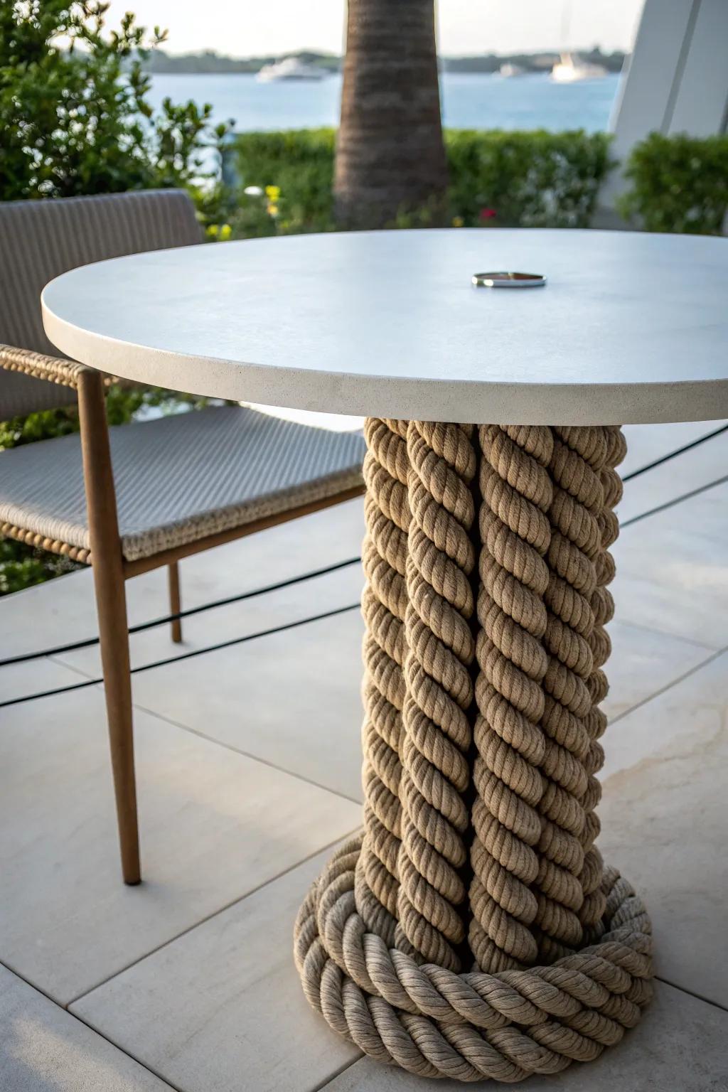 Elevate your patio vogue with marine-inspired cord-enveloped table supports.