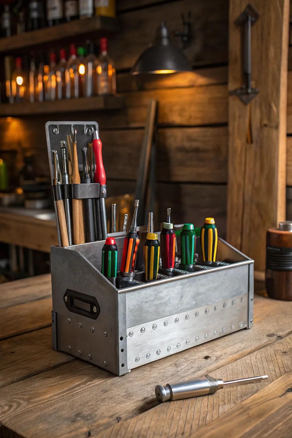 Transform your workshop into a masterpiece with this upcycled utensil organizer for your screwdrivers!
