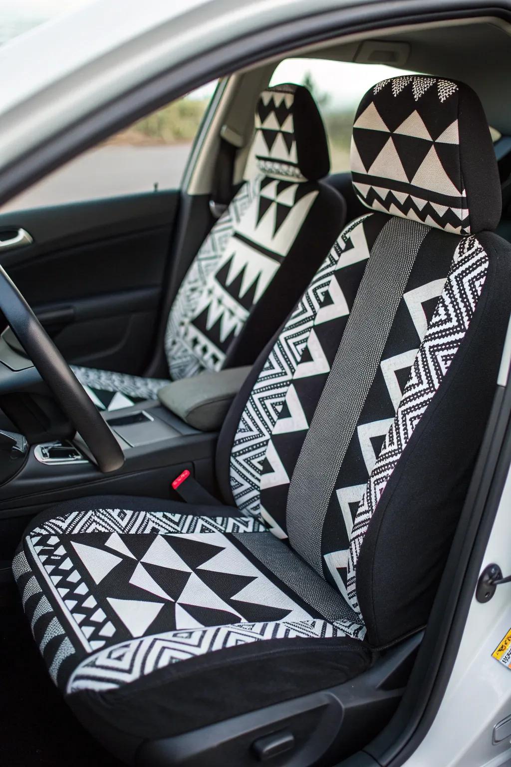 Revamp your vehicle with these striking geometric seat coverings!