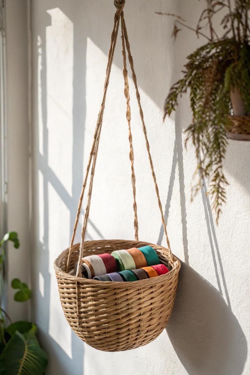 With a chic hanging basket that adds a splash of color and style to your area, you can enhance your storage.
