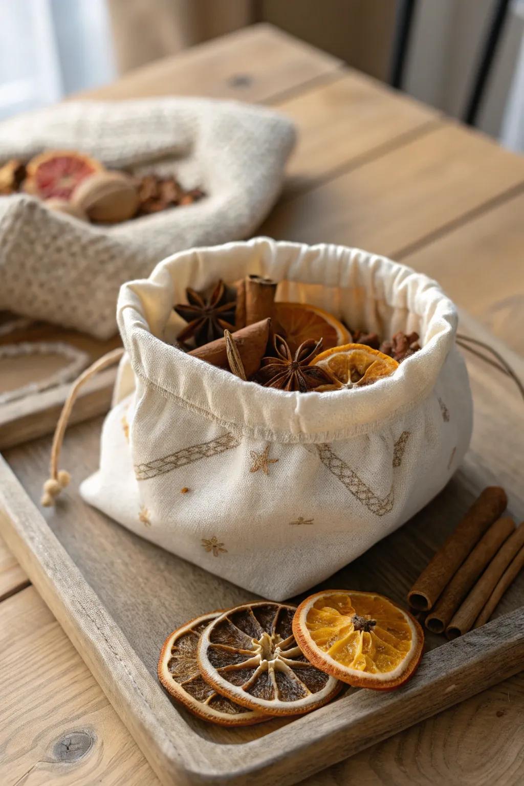Celebrate autumn's comforting scent through handcrafted spiced gourd satchels.