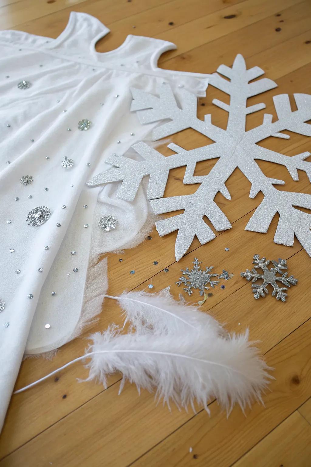 Convert into a winter wonderland through this sophisticated snow crystal attire—where simplicity converges with sparkle.