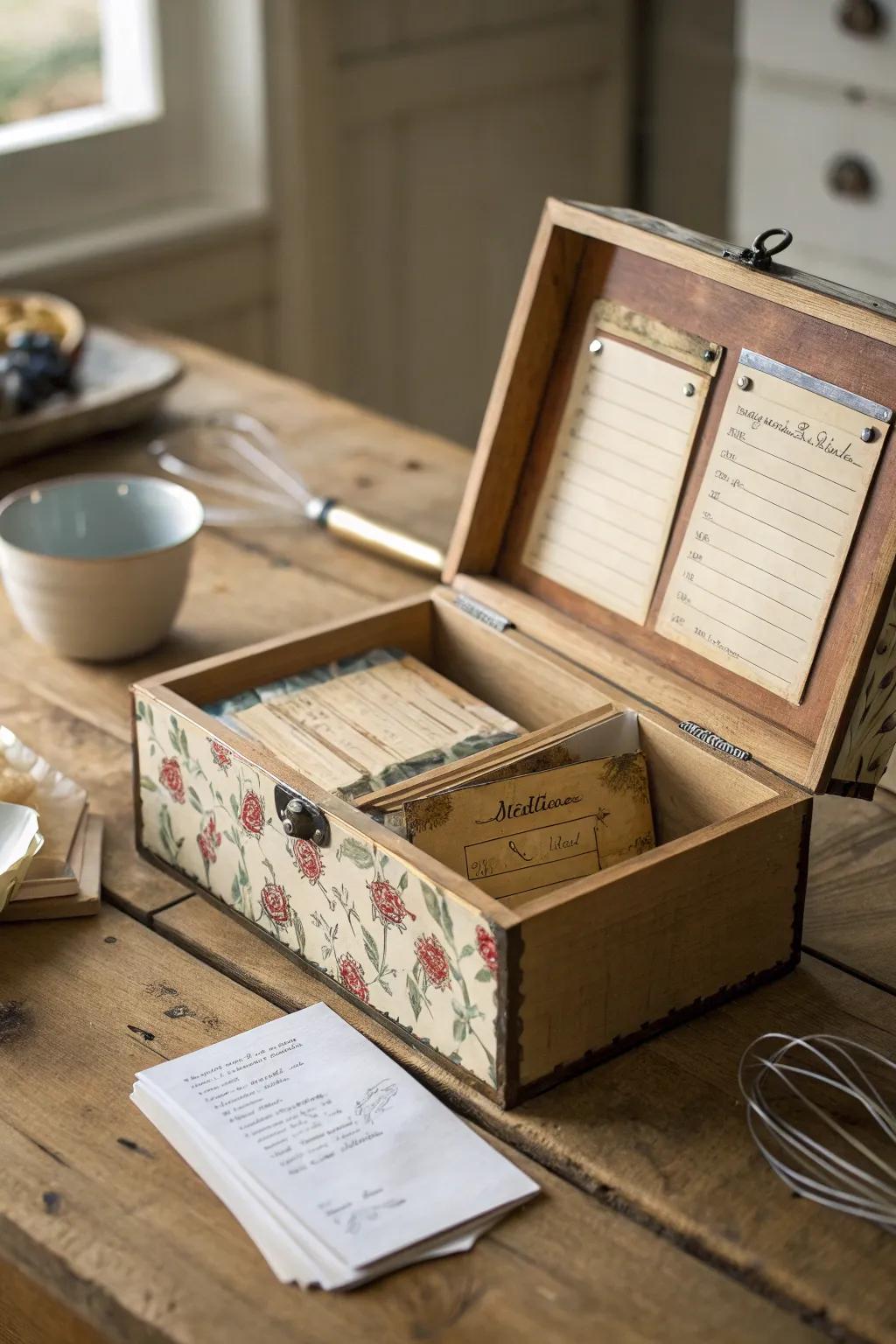 Transform a classic wooden container into your personalized culinary compendium.