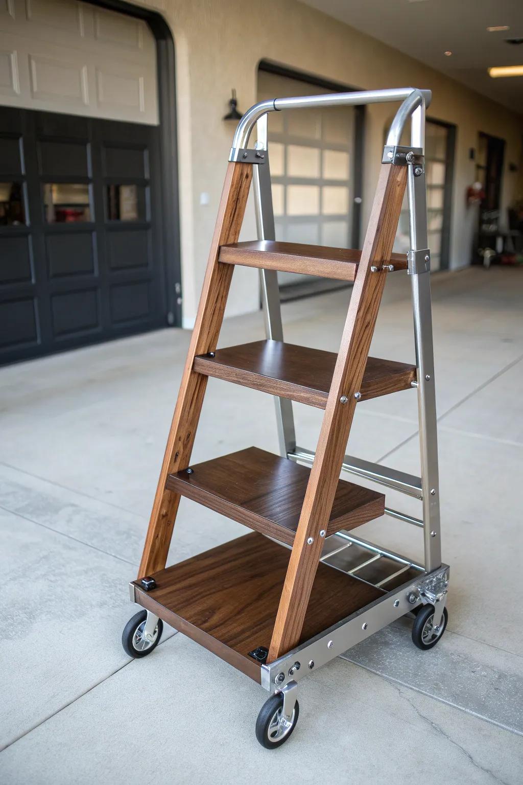 Revolutionize your storage with this fashionable and functional movable ladder trolley.