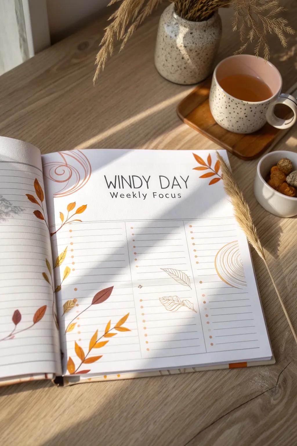 Embrace the breezy beauty of fall with our Breezy Day Weekly Emphasis planner.