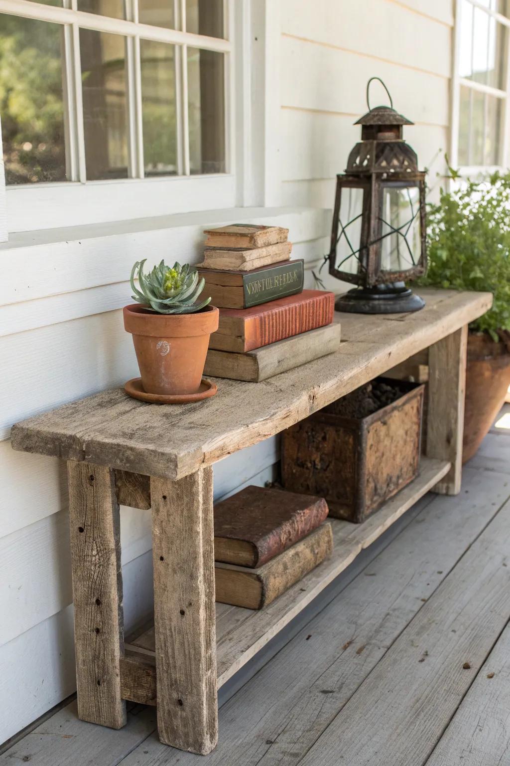 Redefine your space: Transform a simple farmhouse bench into a stylish shelf that speaks volumes.