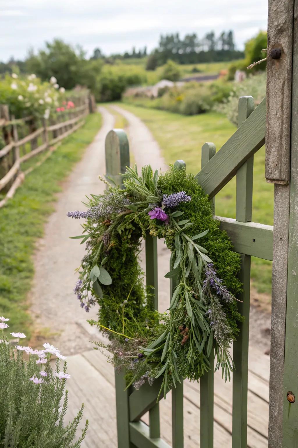 Herbs introduce fragrance and beauty to farmhouse wreaths.