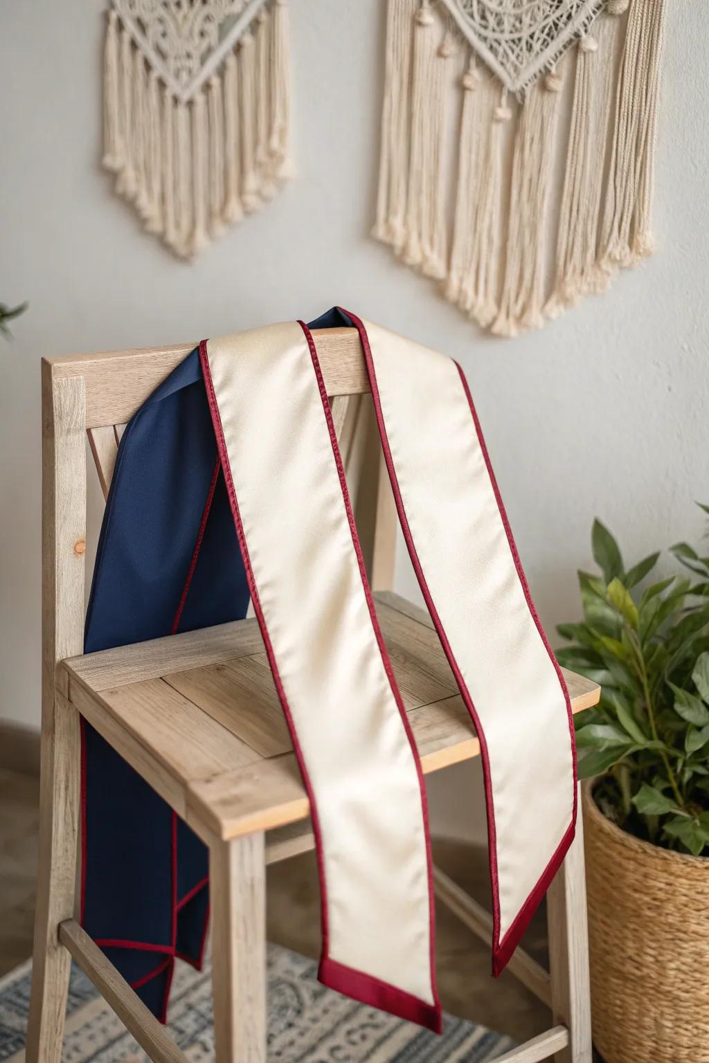 Refine your graduation presentation with impactful, contrasting trims that enhance your ensemble!