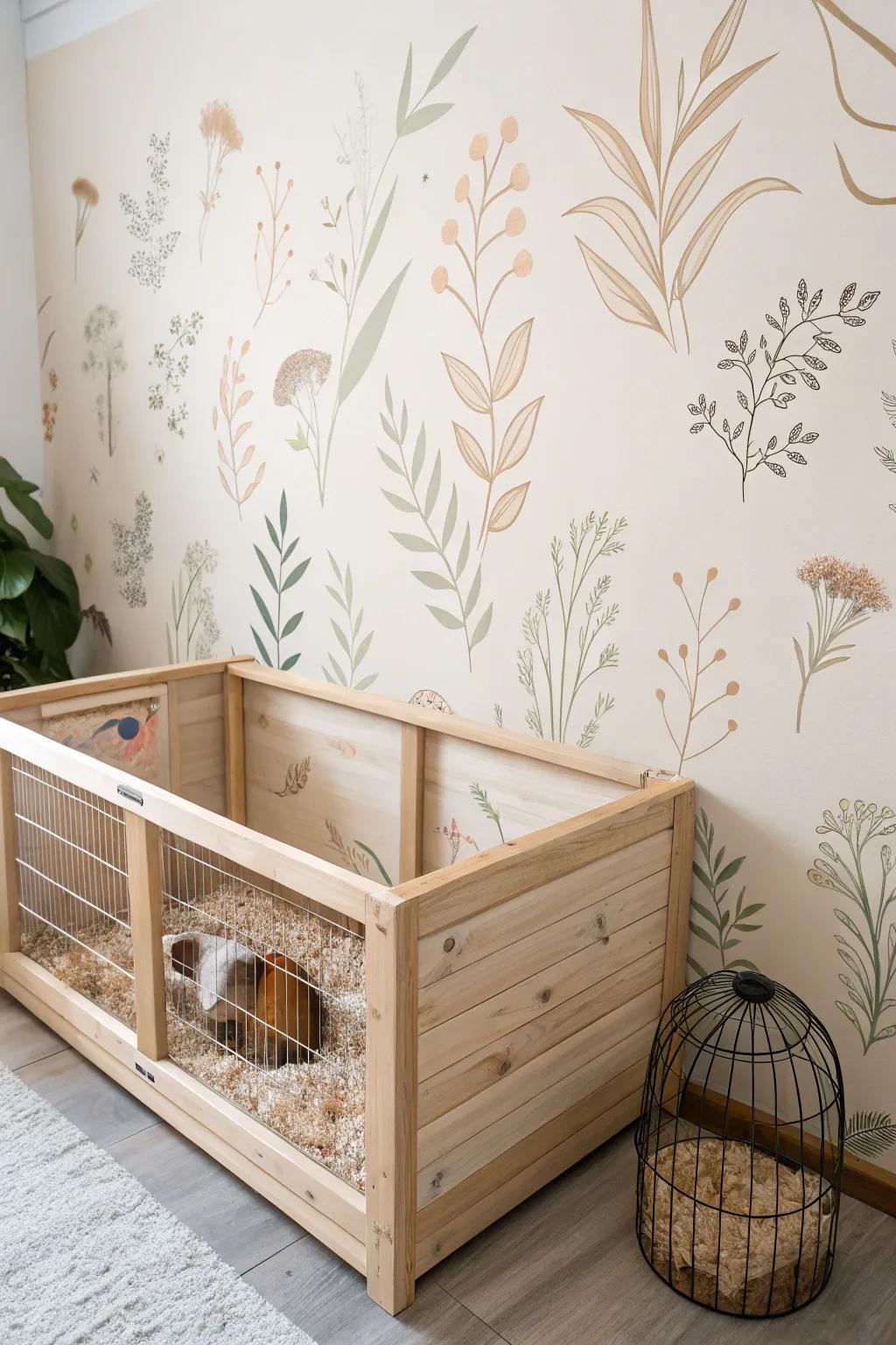 Transform your guinea pig's dwelling with a custom art scene that adds a personal and artistic touch! 🌿✨ #ScandinavianStyle #BohoChic #PetDecor