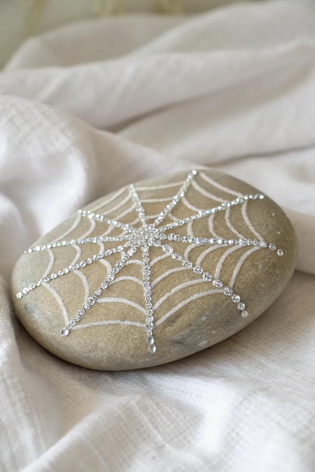 Transform ordinary rocks into enchanting Arachnid Web Marvels using a dash of shimmer and minimalist charm!