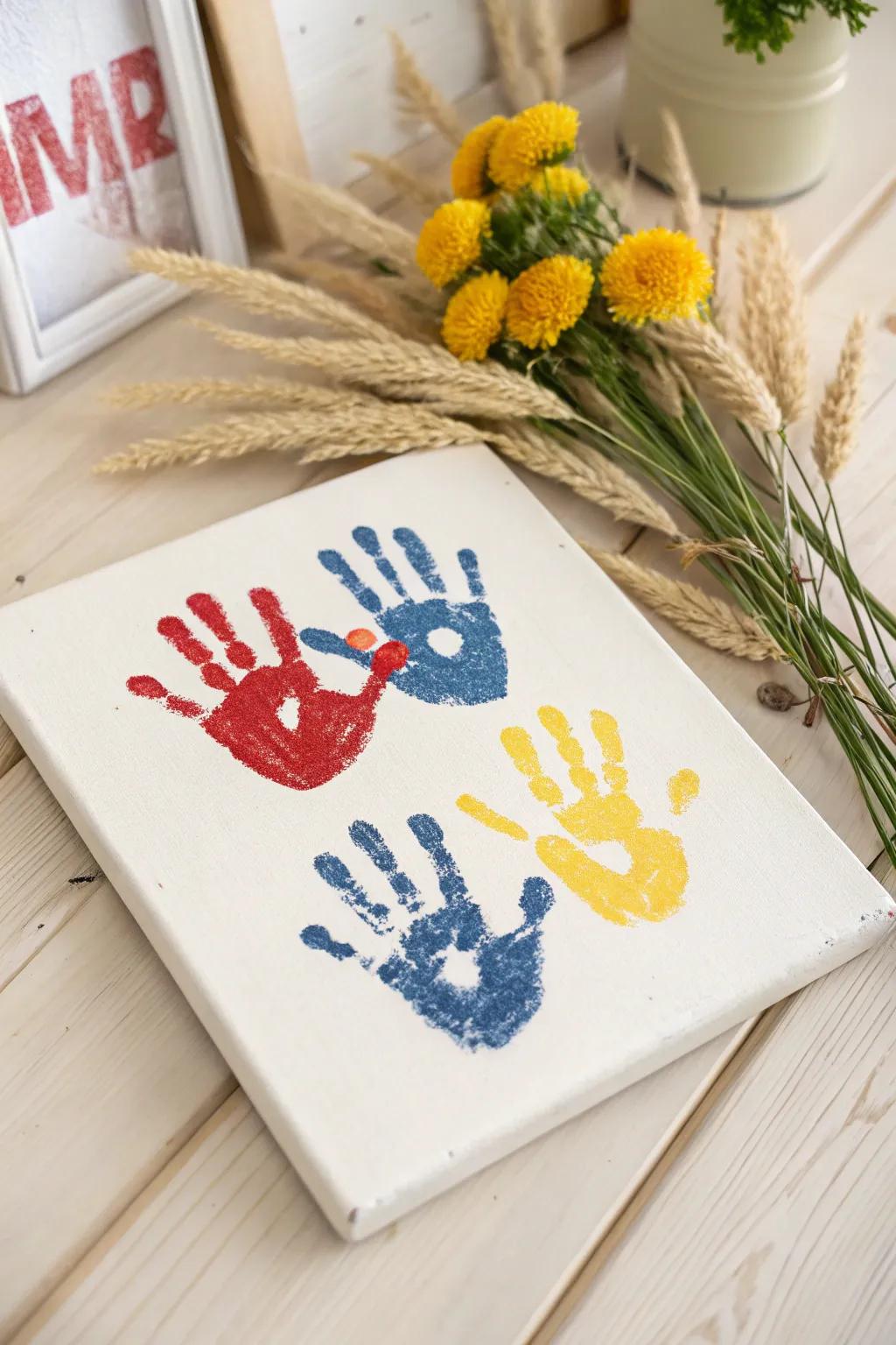 Celebrate creativity with vibrant handprint skybursts, a minimalist masterpiece with a boho twist!
