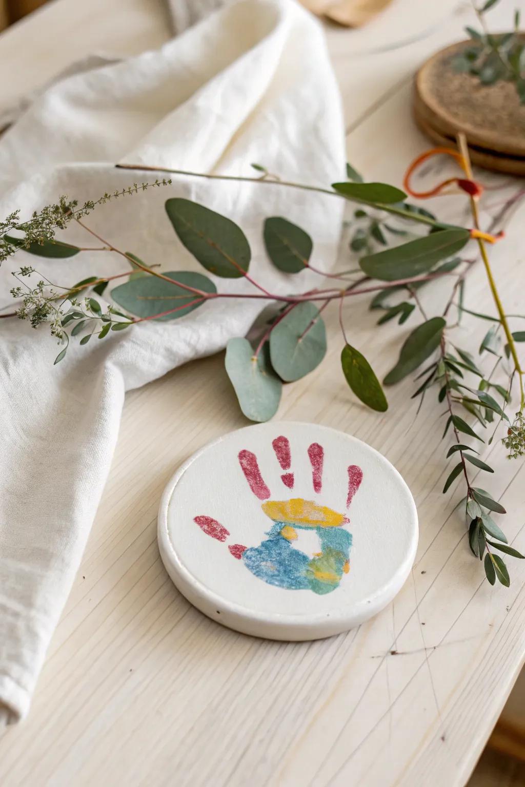 Capture warmth and artistry with personalized handprint coasters, flawless for a heartfelt Mother's Day present.
