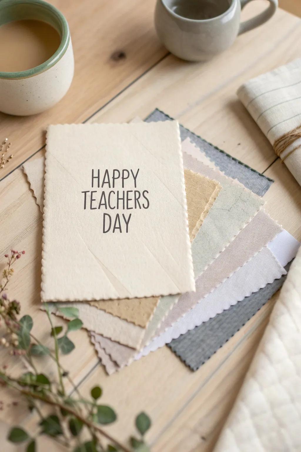 Craft a heartfelt Happy Teachers Day card with cozy textile textures for a unique, tangible nuance.