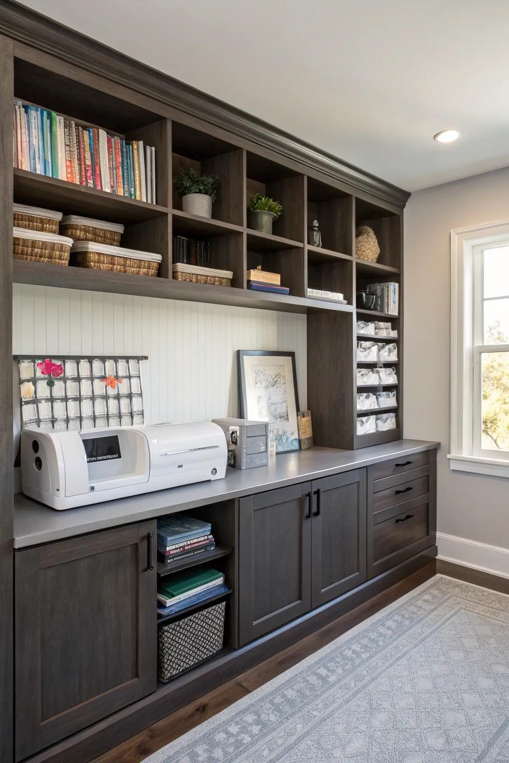 Improve your craft room with a unified bespoke integrated corner for a structured and clutter-free workspace.