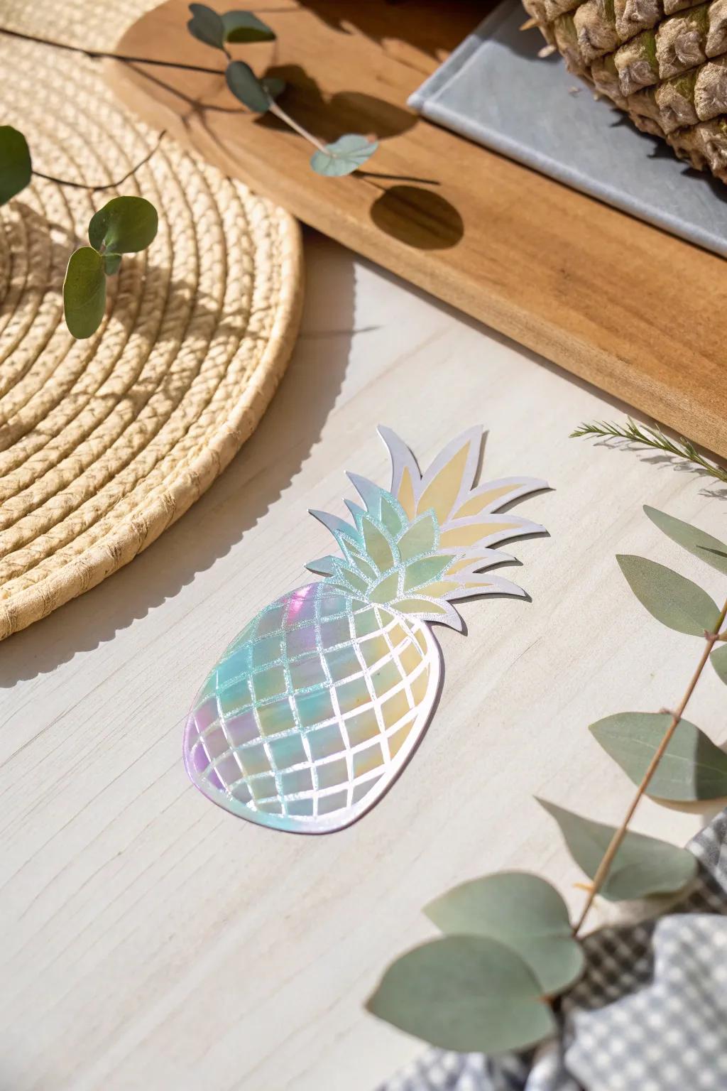 Contribute a burst of playful elegance to your kitchen with this iridescent pineapple decal!