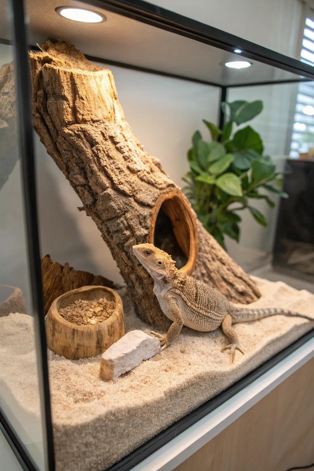 Embrace clarity and organic charm through a cork bark wonderland for your bearded dragon!