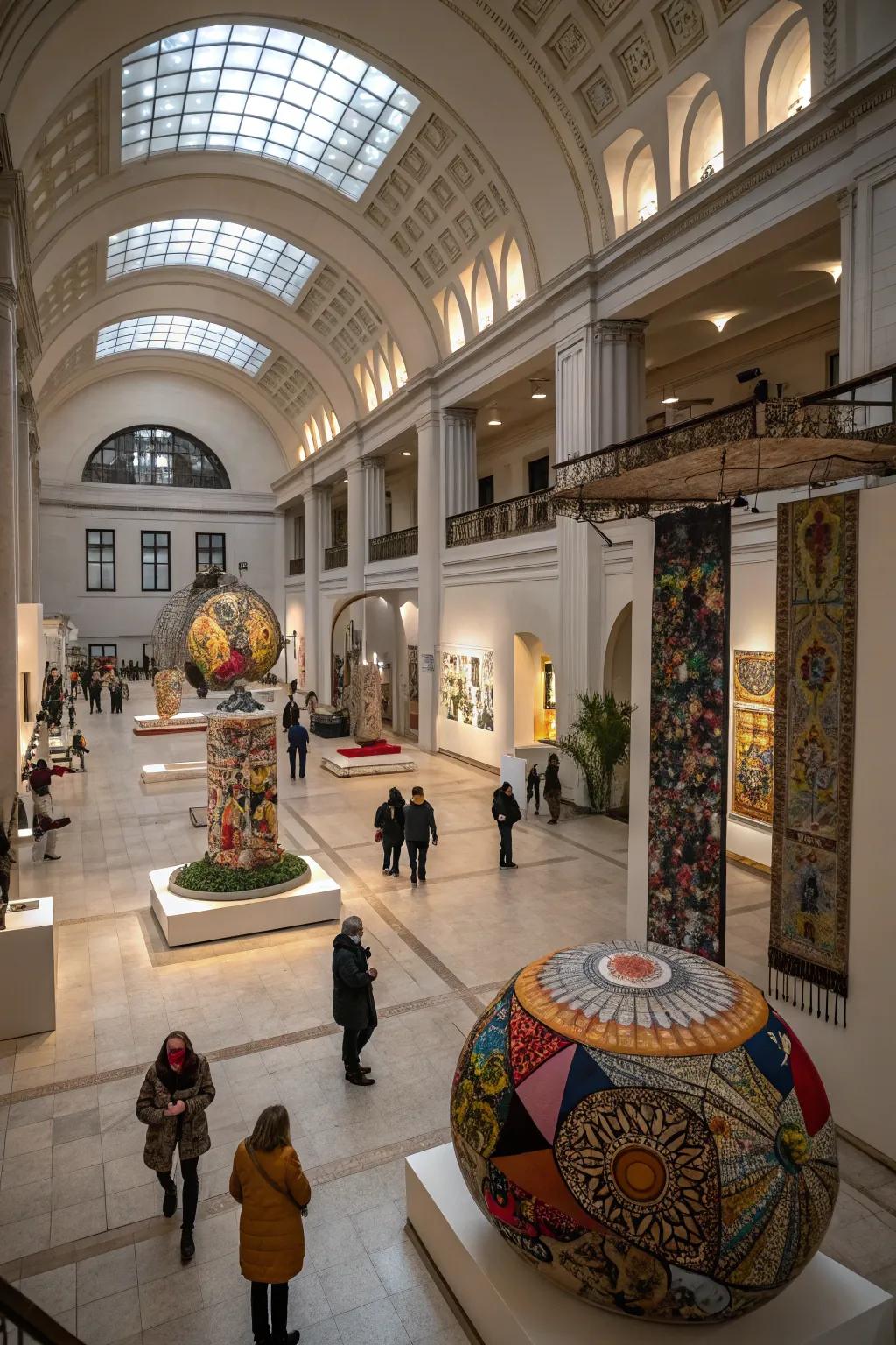 Artistic installations elevate the aesthetic of this atrium.