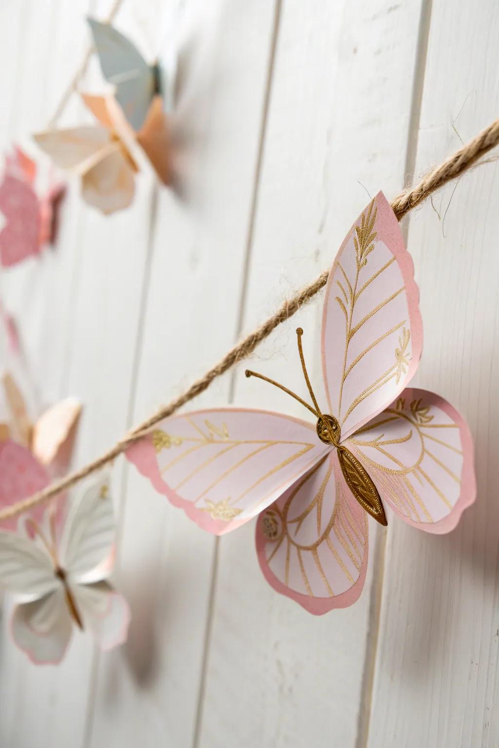 Introduce a hint of playfulness into your environment, utilizing a handcrafted paper butterfly strand.