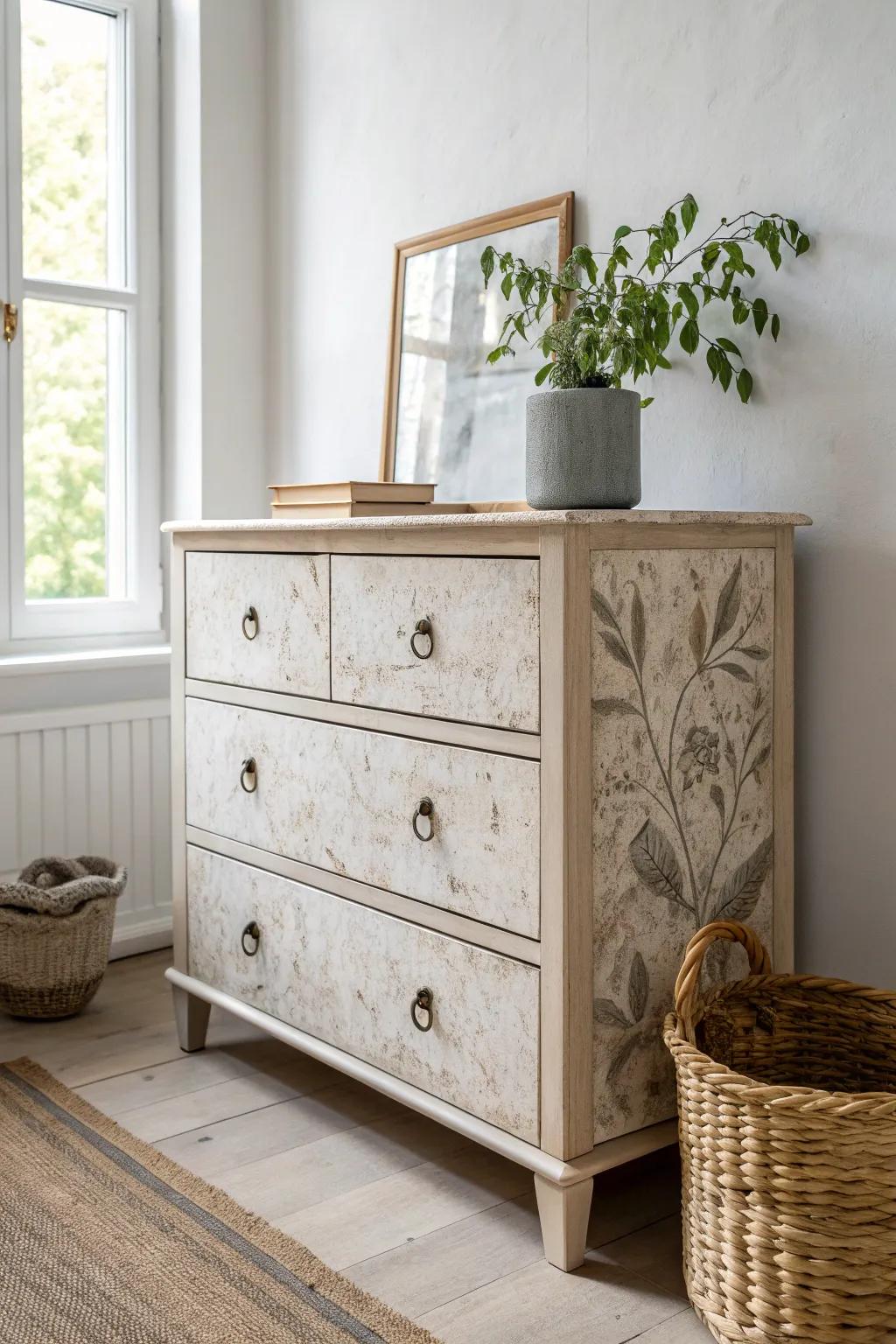Transform your space with textured painting techniques: a touch of boho in minimalist elegance.