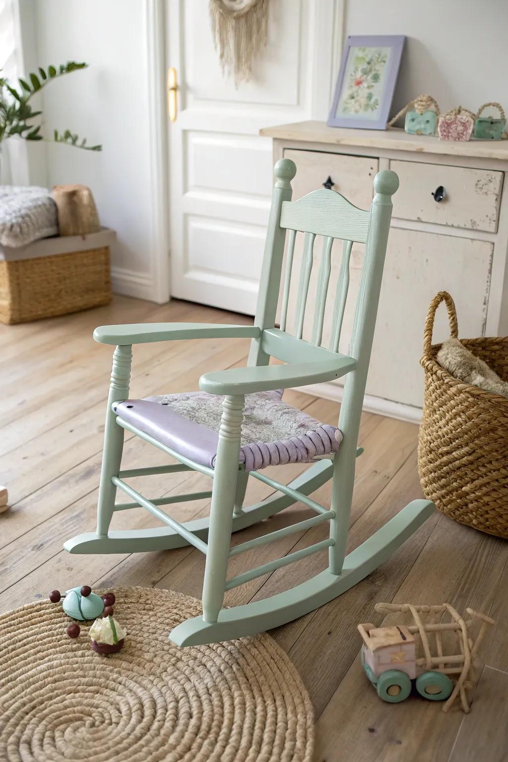 Embrace country appeal with this vintage-inspired kids' rocking chair, excellent for introducing snug character to any room.