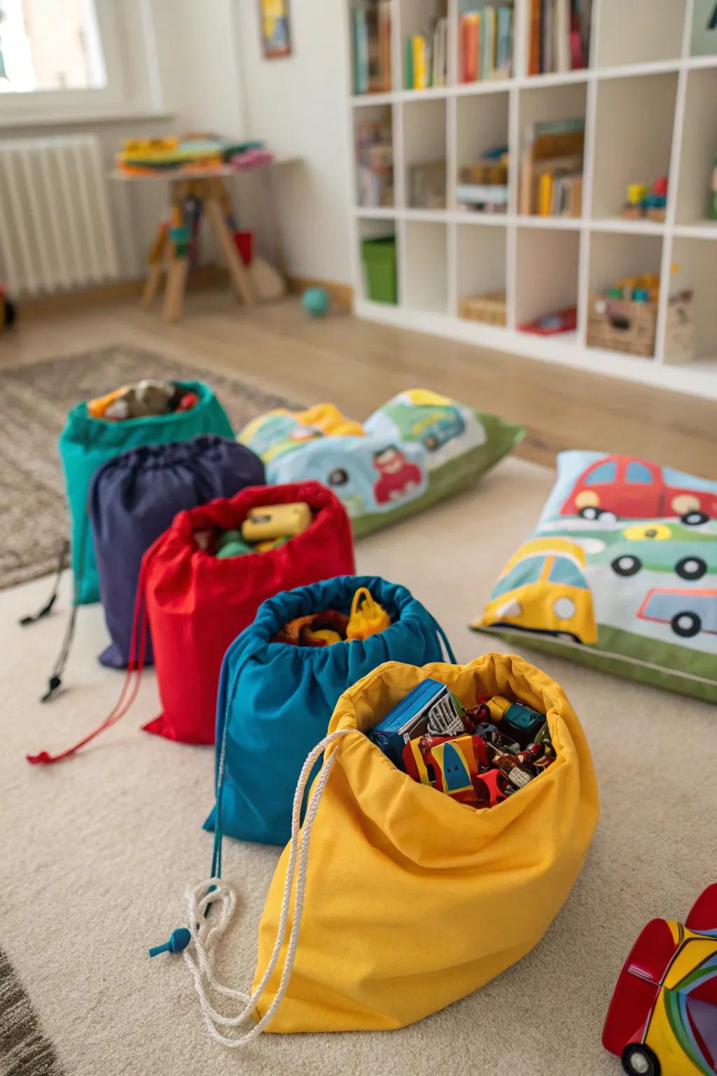 Drawstring packs offer multifunctional keeping and play.