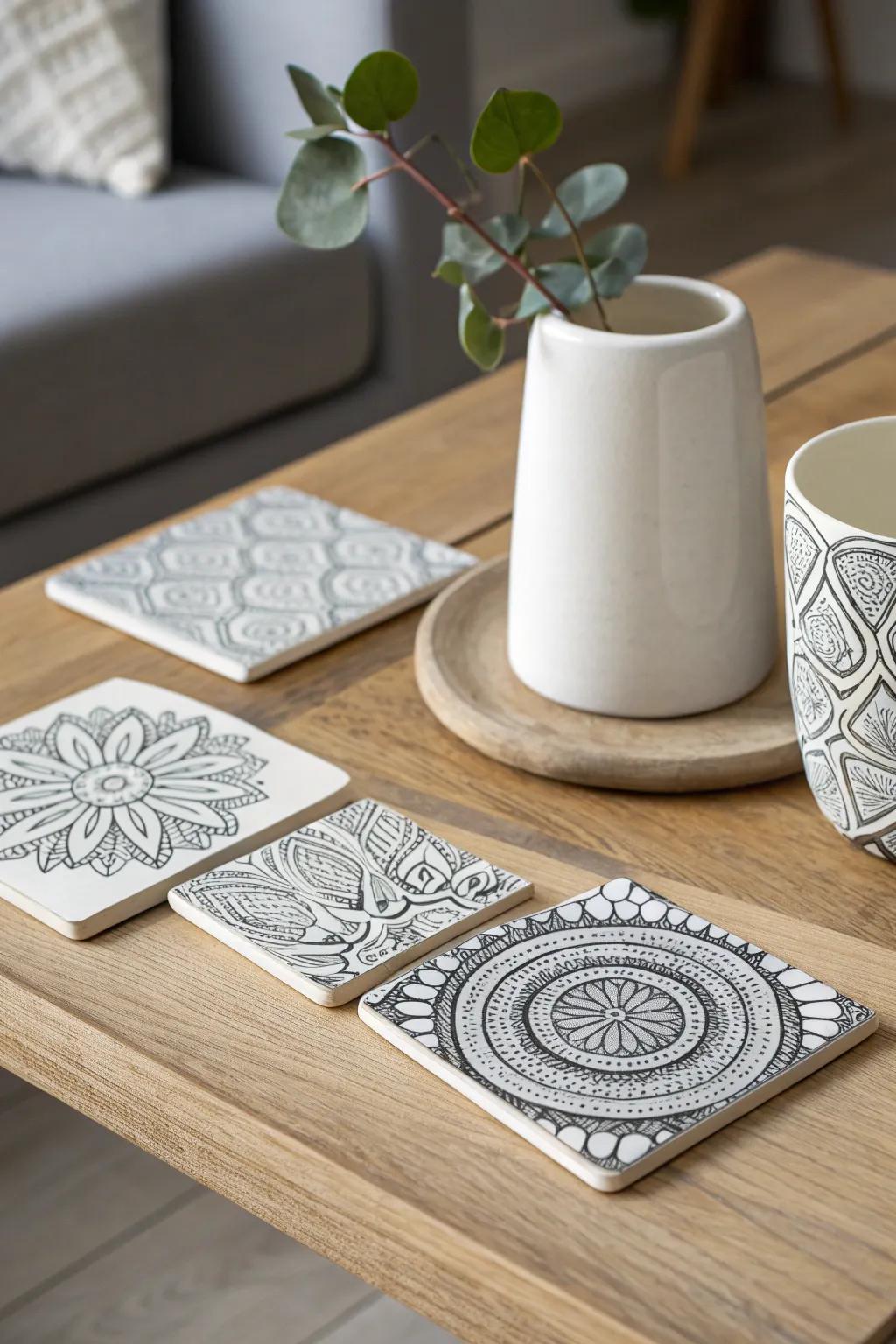 Unwind with the artistry of Zentangle coasters—where minimalism meets mindful creativity.