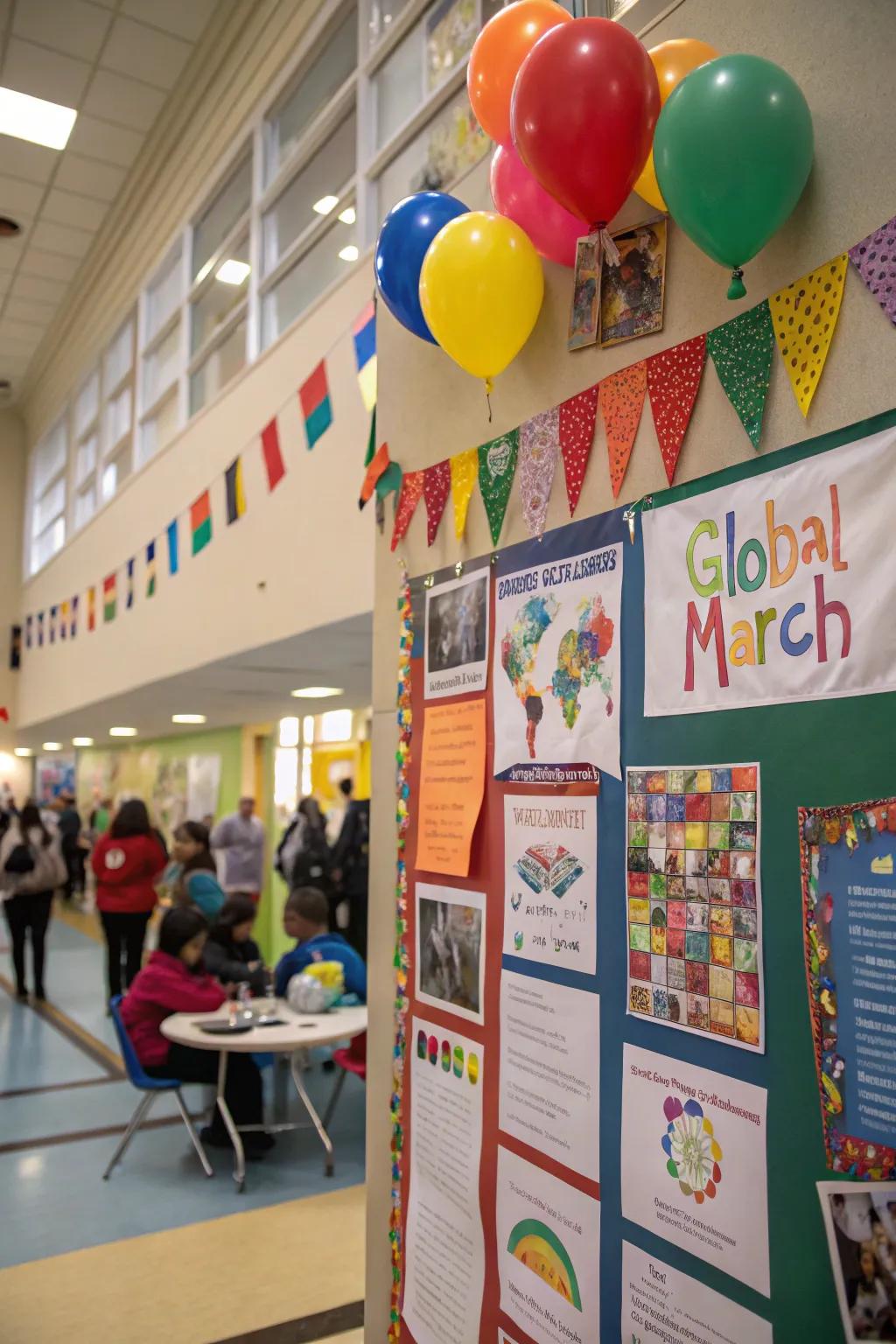 A cultural display board showcasing worldwide March festivities.