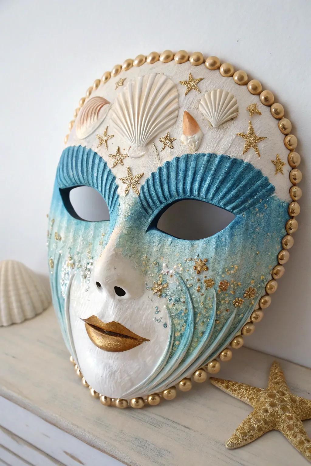 Embrace the serene magnificence of the ocean through this handcrafted mask, where simplicity aligns with sea-inspired elegance.