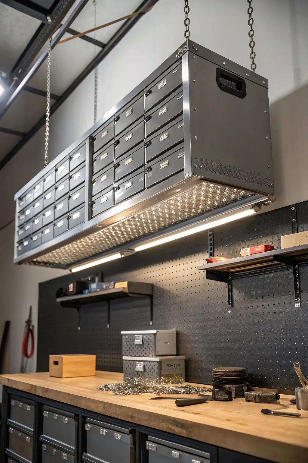 Enhance your workshop organization with stylish elevated stowage solutions.