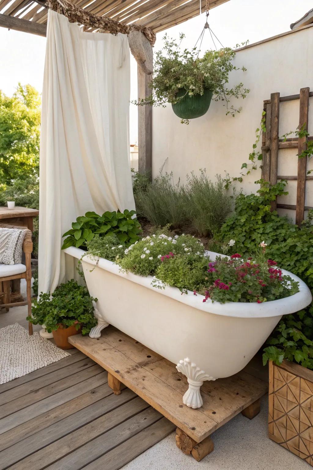 Convert vintage charm into garden enchantment with this captivating bath planter!