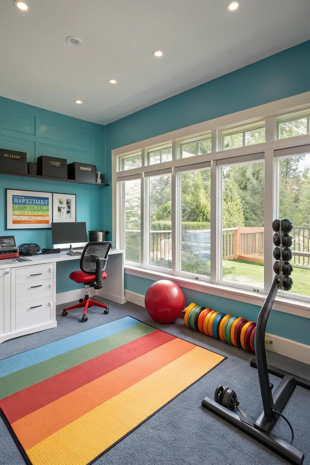 Color contrasts that stimulate workouts and calm work sessions.
