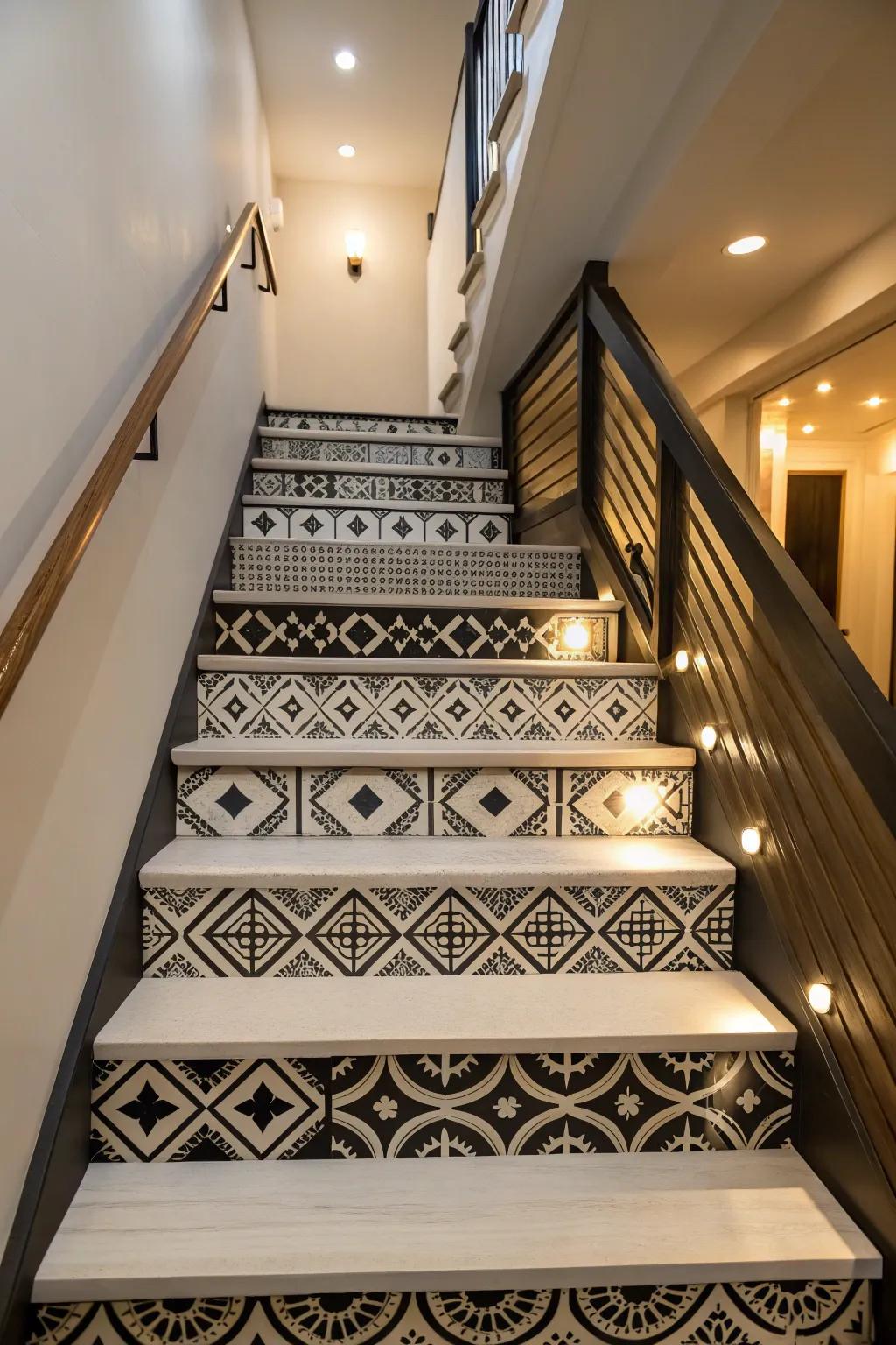 Change your basement steps with striking designed faces for a bold and modern touch.