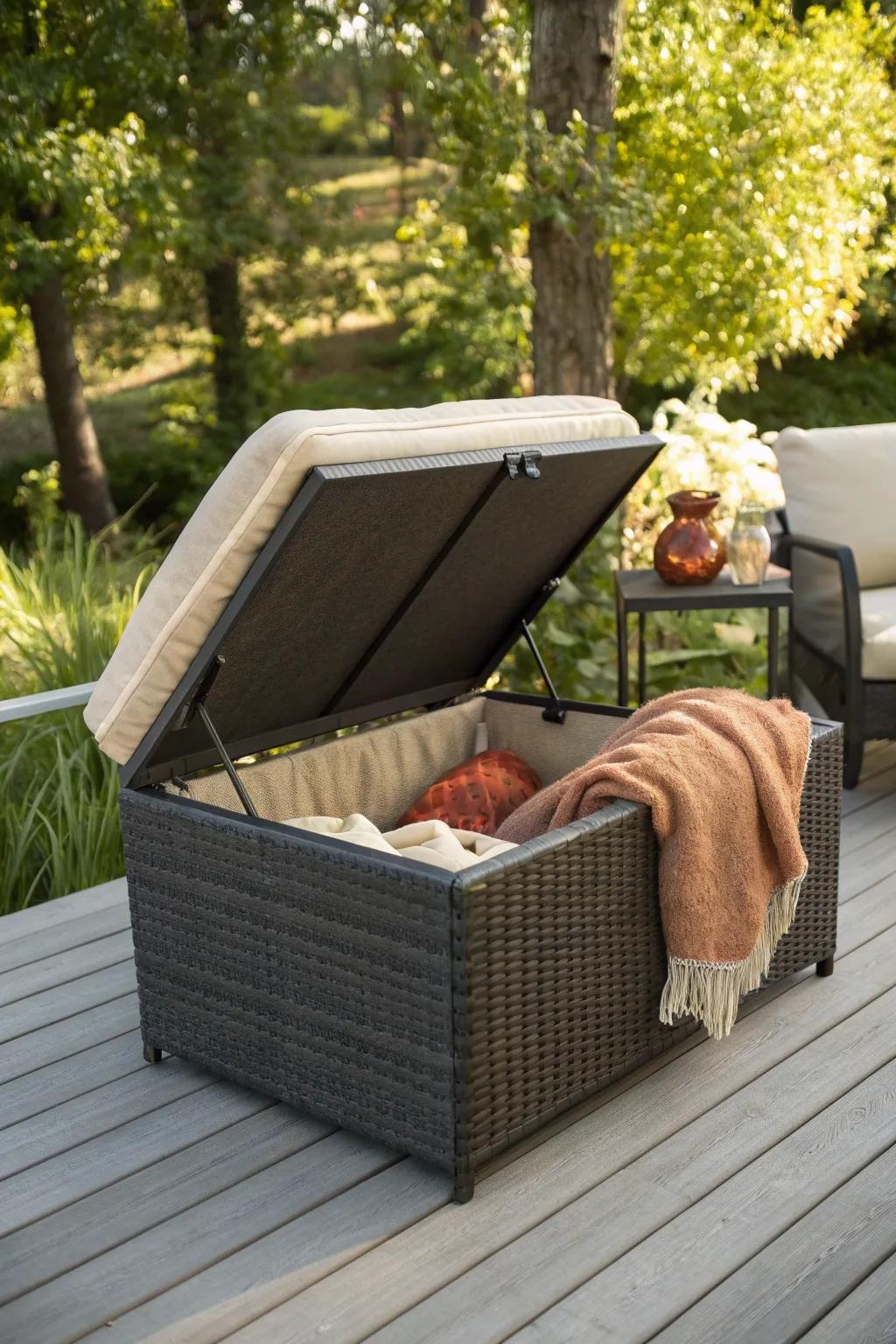 Make your outdoor space better with a chic ottoman footstool that combines style and concealed stowage for cozy evenings.
