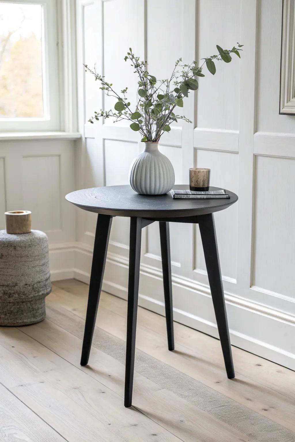 Transform your area with the sleek elegance of a flat black end table, where minimalist design meets boho charm.